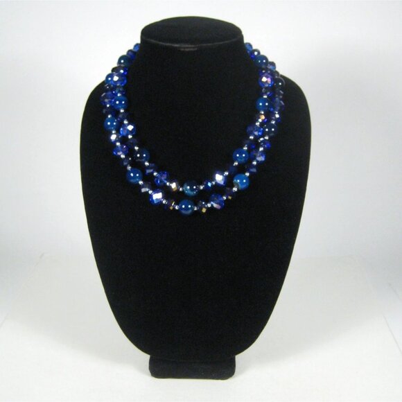 Statement Necklace Glass Plastic Beaded 20 inch Multi Strand Silvertone Jewelry - Picture 7 of 10